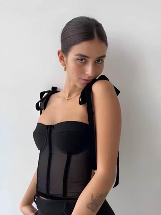 Crop-Top mit Korsett-Design und Netzstoff
