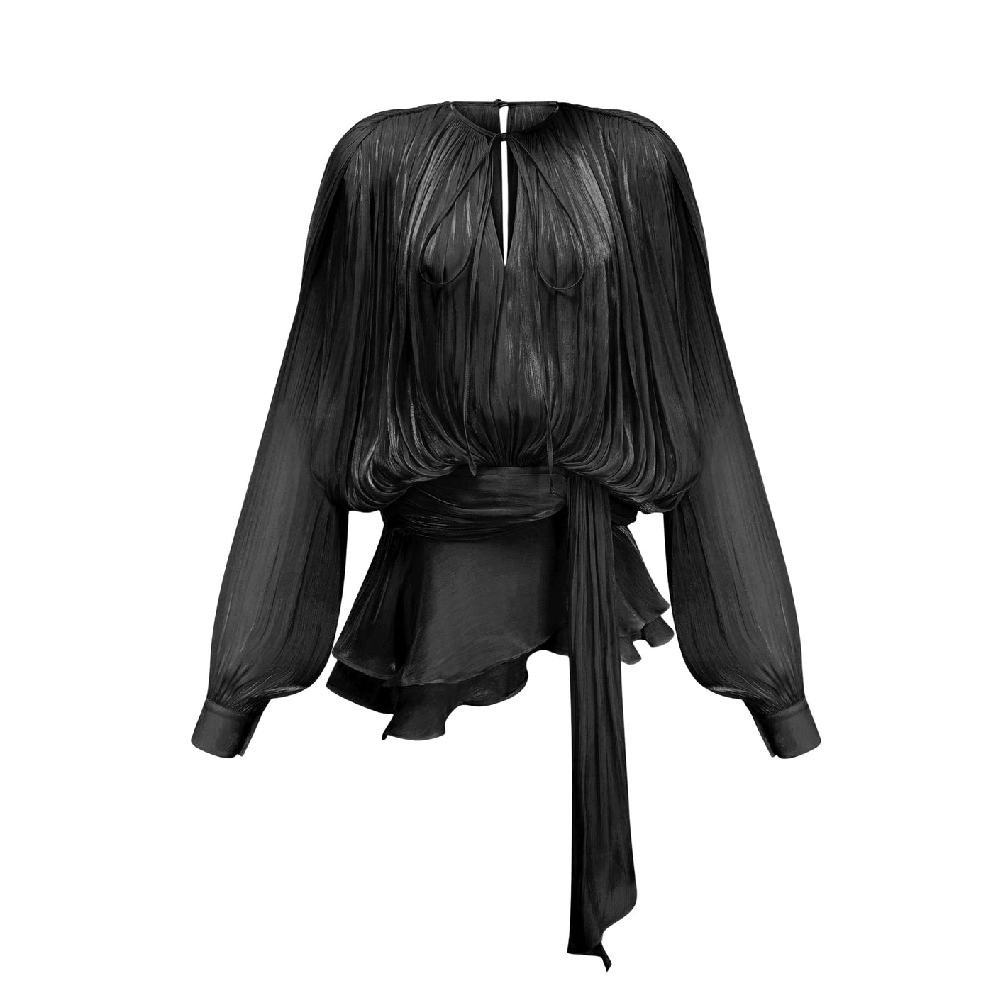 Schwarzes Plissee-Minikleid mit Rüschen – Romantisch & Elegant