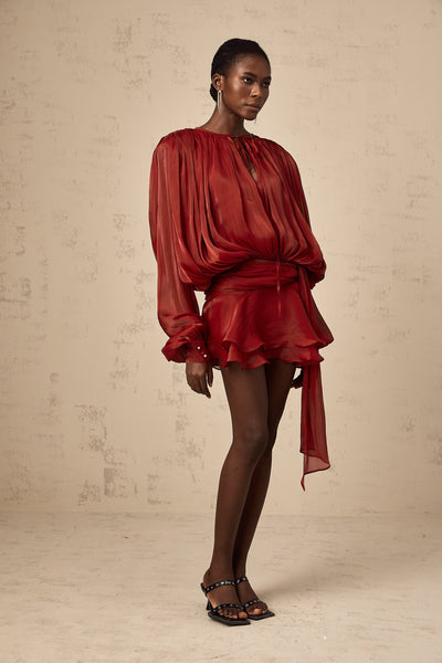 Rotes Mini-Kleid mit Rüschen – Verspielt & Elegant