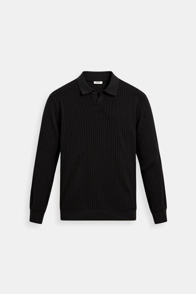 Geripptes Langarm-Poloshirt mit Knopfleiste
