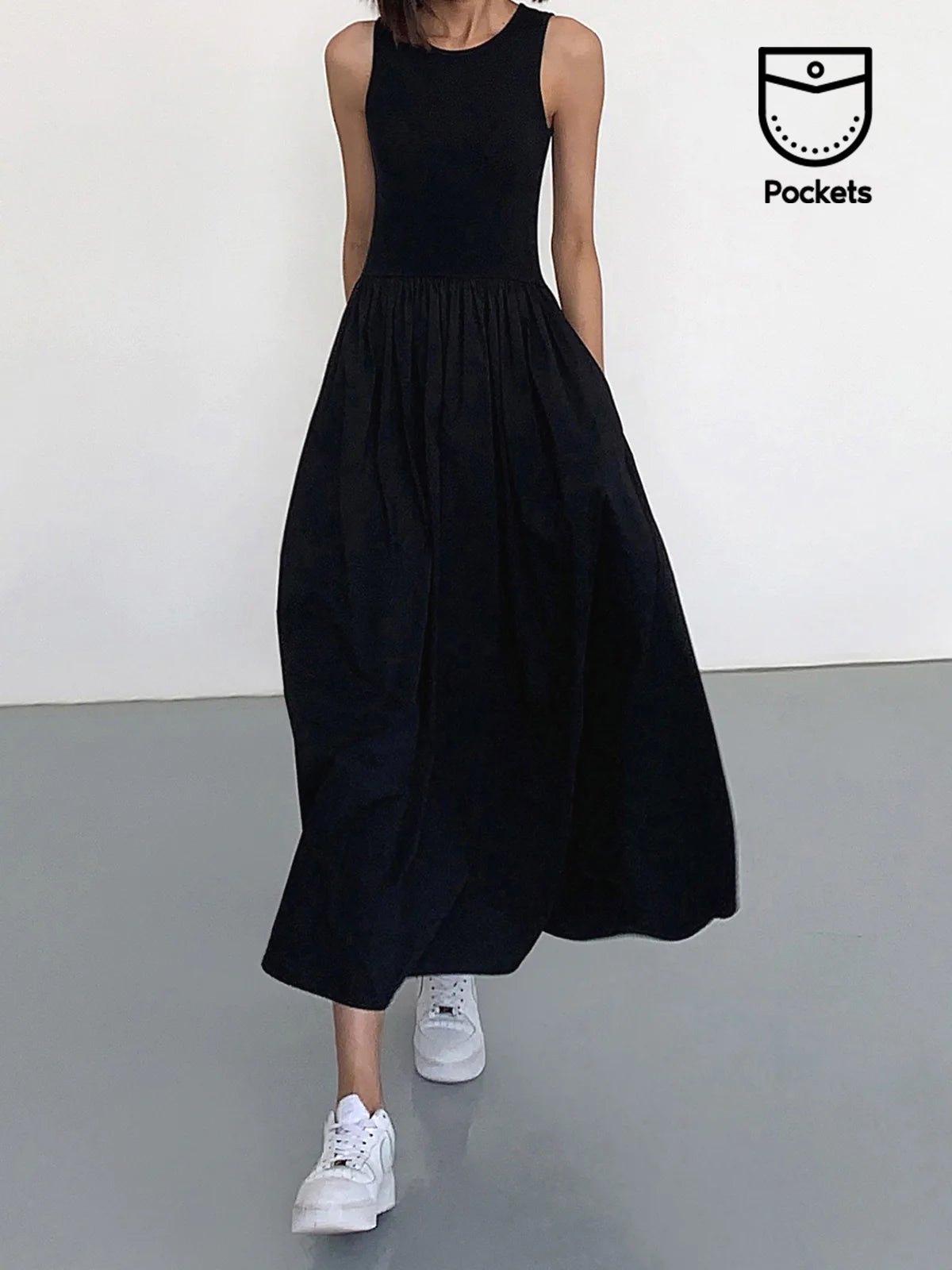 Langärmeliges Freizeitkleid mit Rundhalsausschnitt
