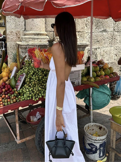ZURIA | Langes Kleid mit offenem Rücken im Coastal-Cowgirl-Stil