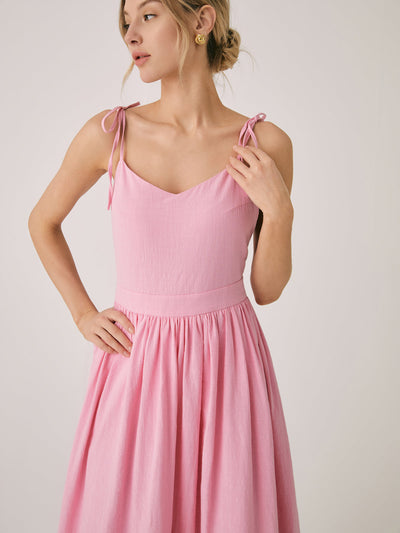Rückenfreies langes Kleid aus Baumwolle und Leinen