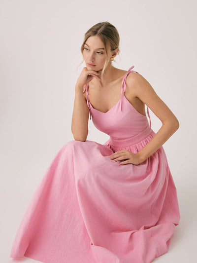 Rückenfreies langes Kleid aus Baumwolle und Leinen