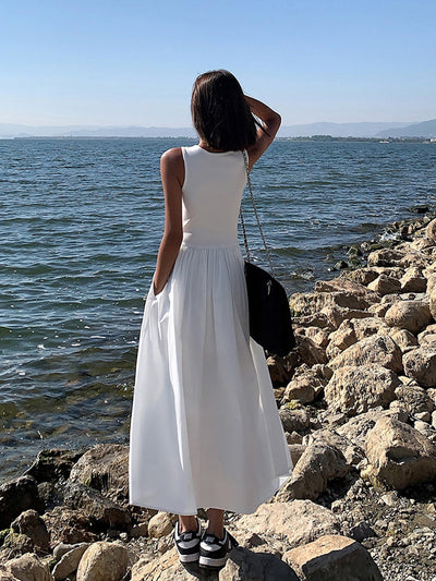 Langärmeliges Freizeitkleid mit Rundhalsausschnitt