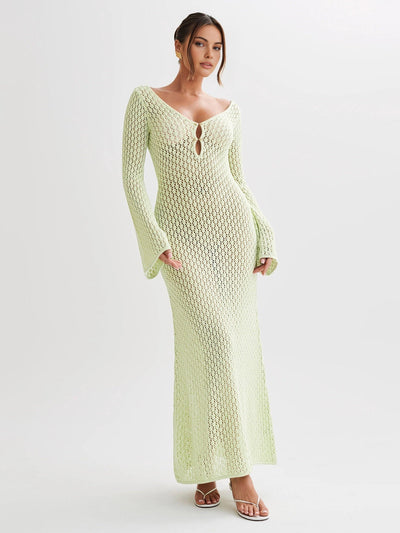 ZURIA | Überwurf, langärmeliges, rückenfreies langes Kleid