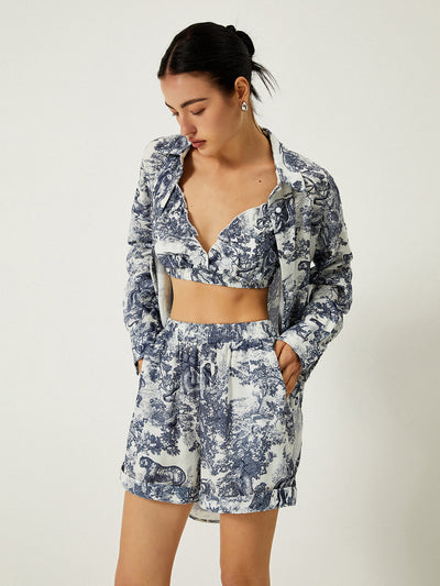 ZURIA | Dreiteiliges Shorts-Set mit Blumendruck