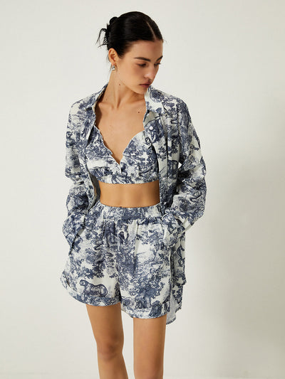 ZURIA | Dreiteiliges Shorts-Set mit Blumendruck