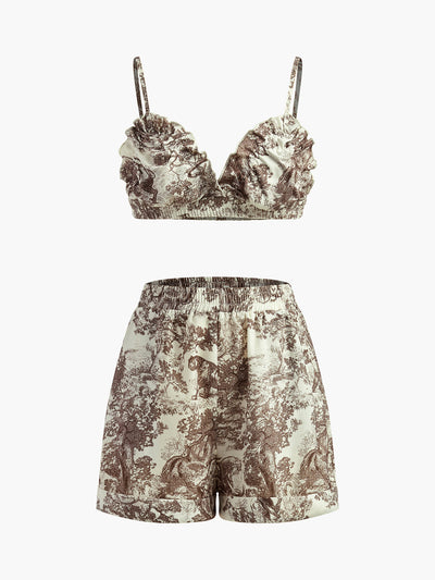ZURIA | Dreiteiliges Shorts-Set mit Blumendruck