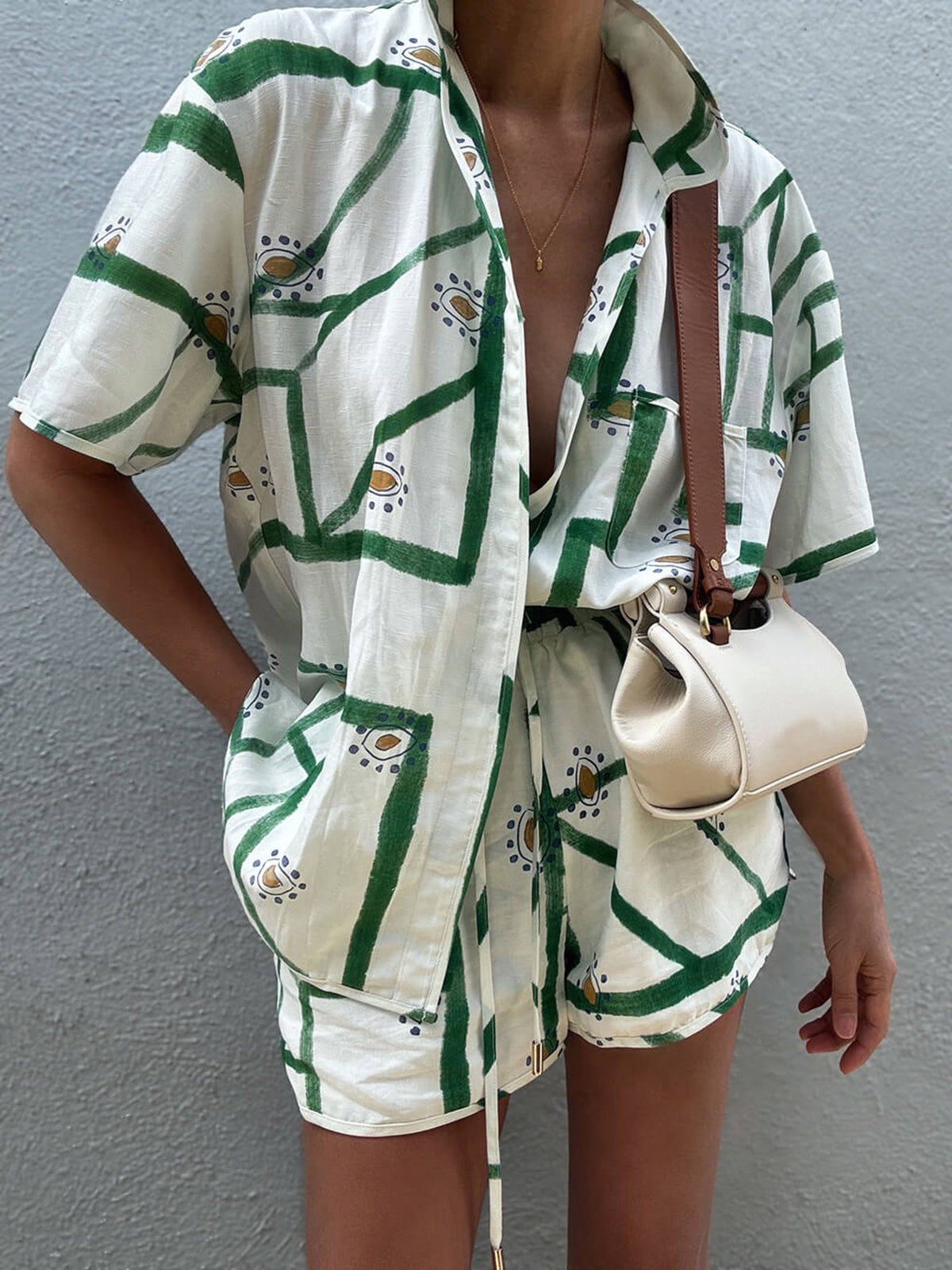 ZURIA | Bedrucktes Shorts-Set mit Kordelzug