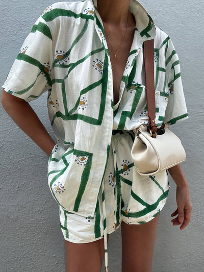 ZURIA | Bedrucktes Shorts-Set mit Kordelzug