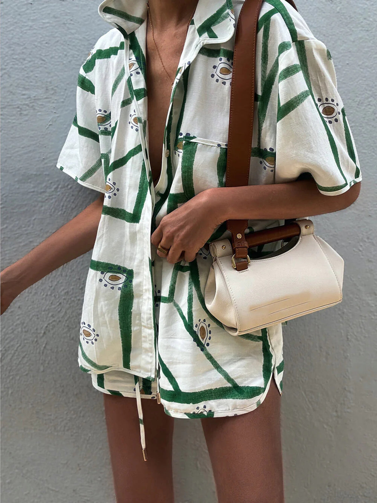 ZURIA | Bedrucktes Shorts-Set mit Kordelzug