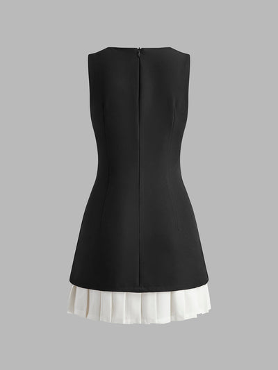 ZURIA | Zweifarbiges ärmelloses Plissee-Kurzkleid