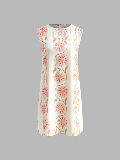 Damen Sommerkleid – Ärmelloses kurzes Kleid mit romantischem Print