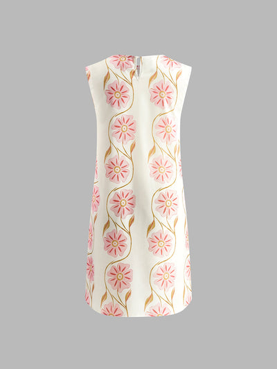 Damen Sommerkleid – Ärmelloses kurzes Kleid mit romantischem Print