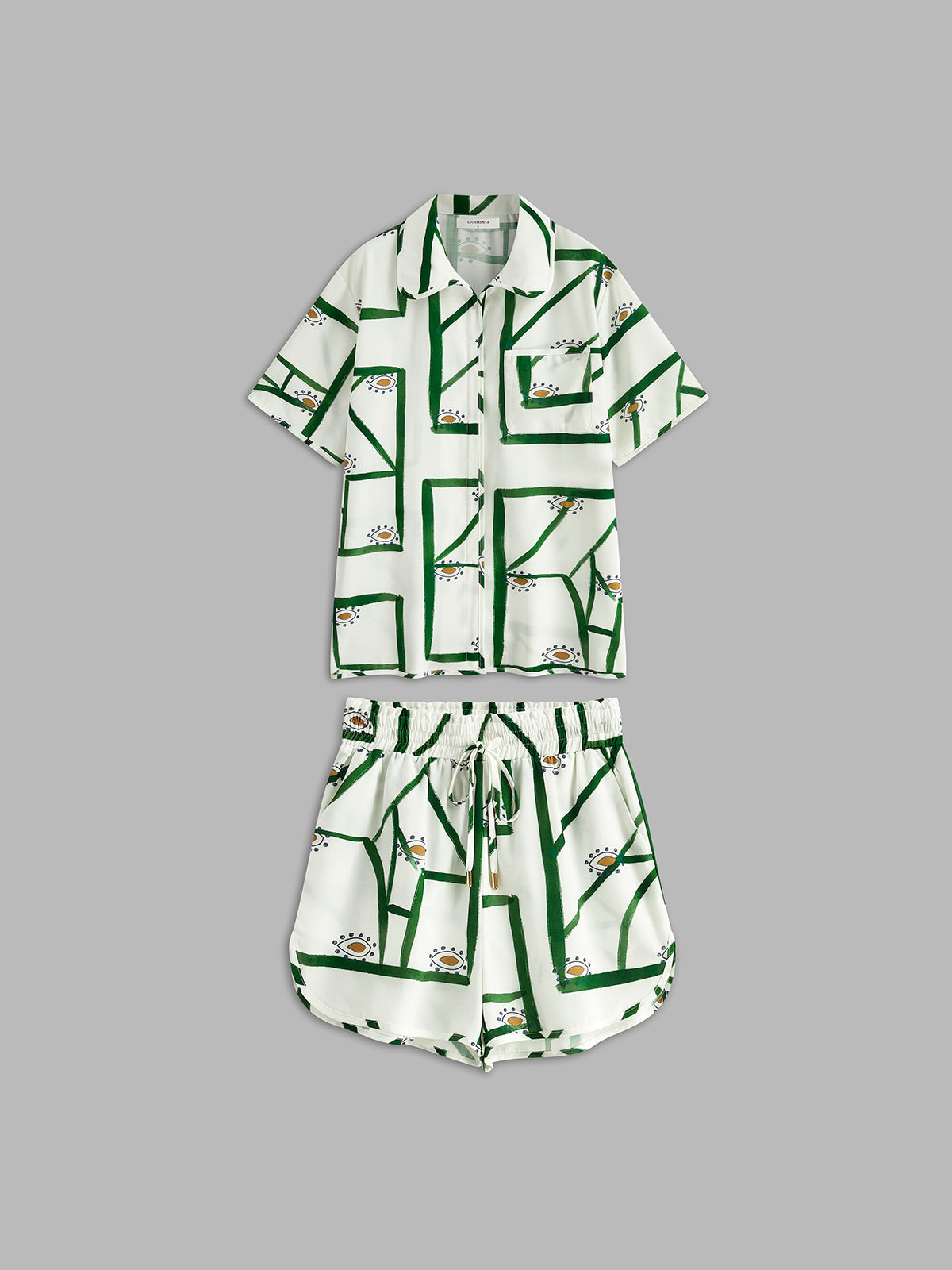 ZURIA | Bedrucktes Shorts-Set mit Kordelzug