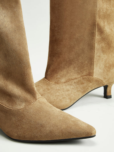 Kniehohe Wildlederstiefel – Kitten Heel Stiefel für Damen