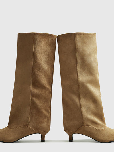 Kniehohe Wildlederstiefel – Kitten Heel Stiefel für Damen