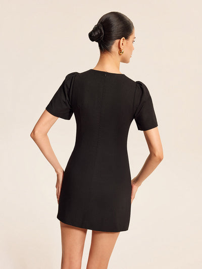 Baumwoll-Leinen Kleid mit Cut-Outs & Puffärmeln – Sommerlich & Elegant