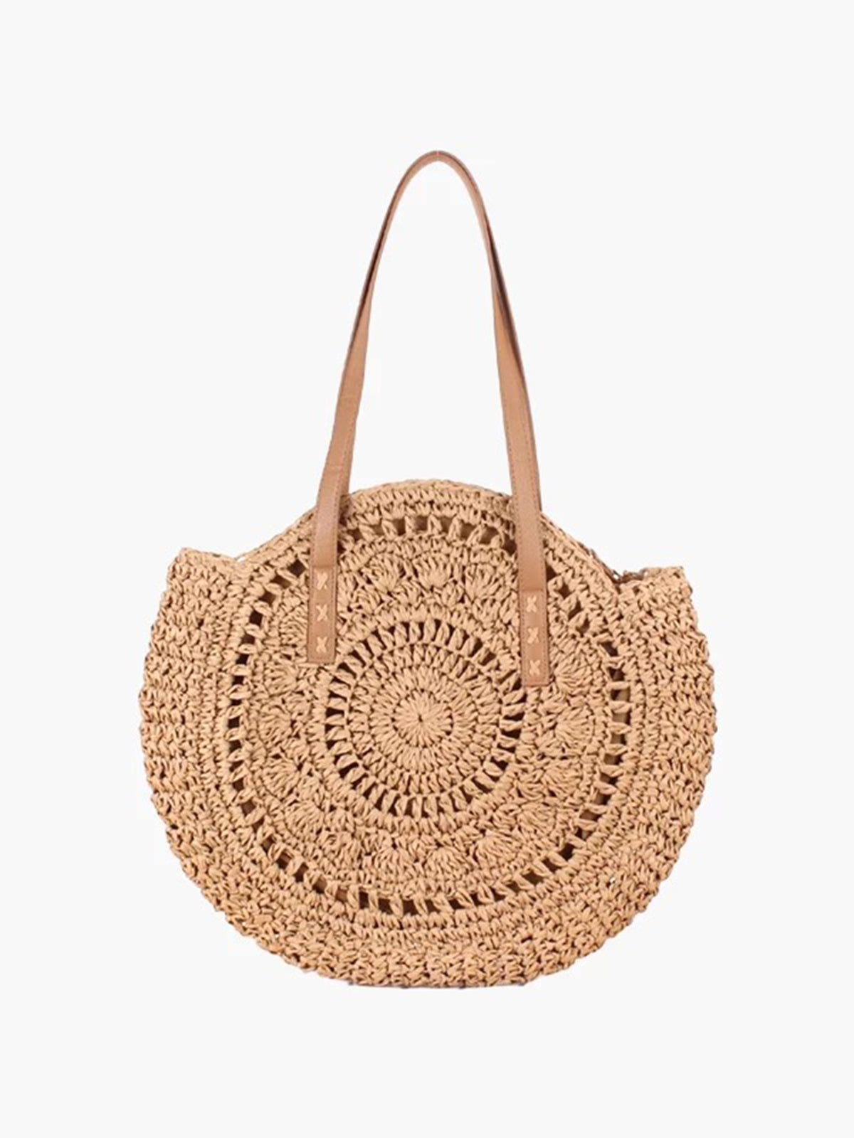 Runder Strohtasche Damen – Beige Korbtasche im Boho-Stil