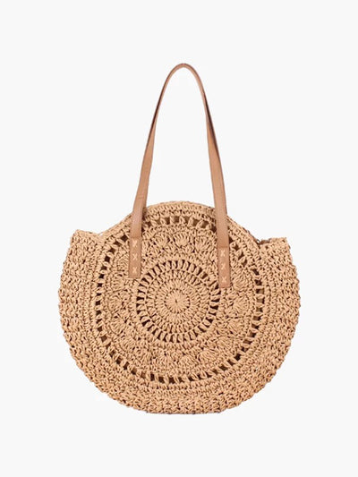 Runder Strohtasche Damen – Beige Korbtasche im Boho-Stil