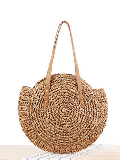 Runder Strohtasche Damen – Beige Korbtasche im Boho-Stil