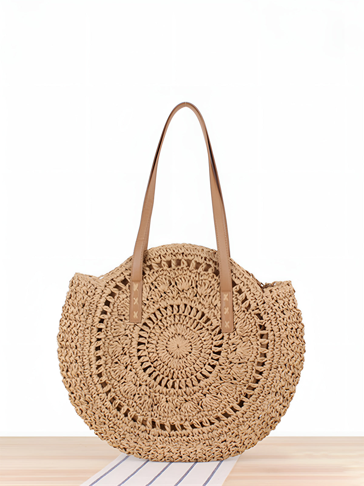 Runder Strohtasche Damen – Beige Korbtasche im Boho-Stil
