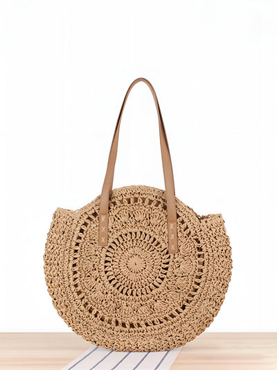 Runder Strohtasche Damen – Beige Korbtasche im Boho-Stil