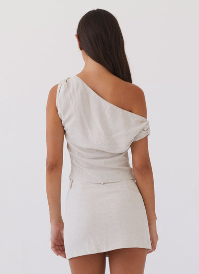 Leinen-One-Shoulder-Top mit asymmetrischem Träger