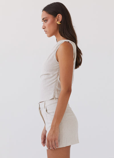 Leinen-One-Shoulder-Top mit asymmetrischem Träger