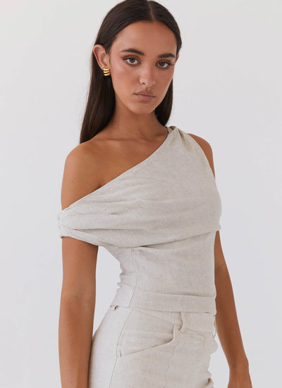 Leinen-One-Shoulder-Top mit asymmetrischem Träger