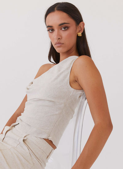 Leinen-One-Shoulder-Top mit asymmetrischem Träger