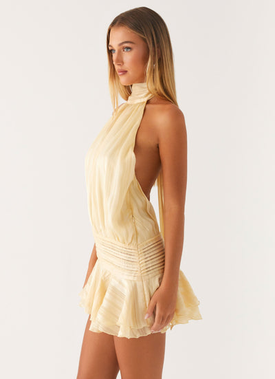 Chiffon Minikleid mit Rüschen und Bindeband