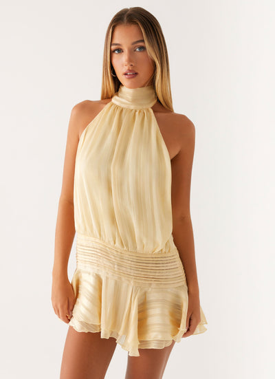 Chiffon Minikleid mit Rüschen und Bindeband