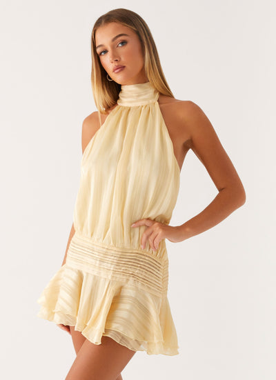 Chiffon Minikleid mit Rüschen und Bindeband