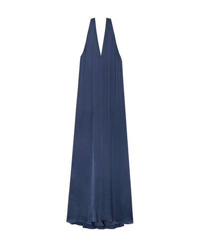 Langärmeliges Midikleid mit Bindegürtel in Blau
